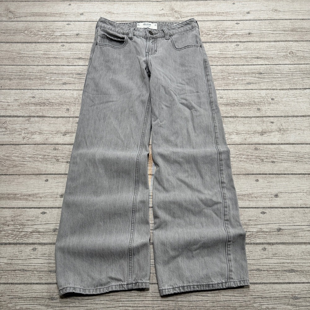 Hollister Jeans Women's 00S W24 Short Gray Low-Rise Baggy Wide Leg Denim Skater